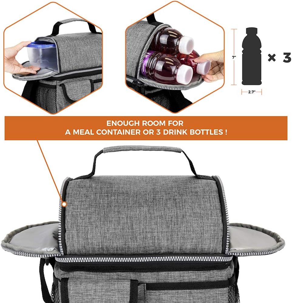 opux Insulated Lunch Bag Women Men, Dual Compartment Leakproof Lunch Box Adults Kids, Double Decker Meal Prep Bento Lunch Cooler Tote with Shoulder Strap for Work Office School Travel, Floral Purple