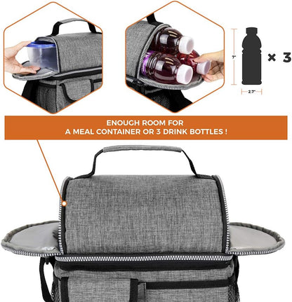 opux Insulated Lunch Bag Women Men, Dual Compartment Leakproof Lunch Box Adults Kids, Double Decker Meal Prep Bento Lunch Cooler Tote with Shoulder Strap for Work Office School Travel, Floral Purple