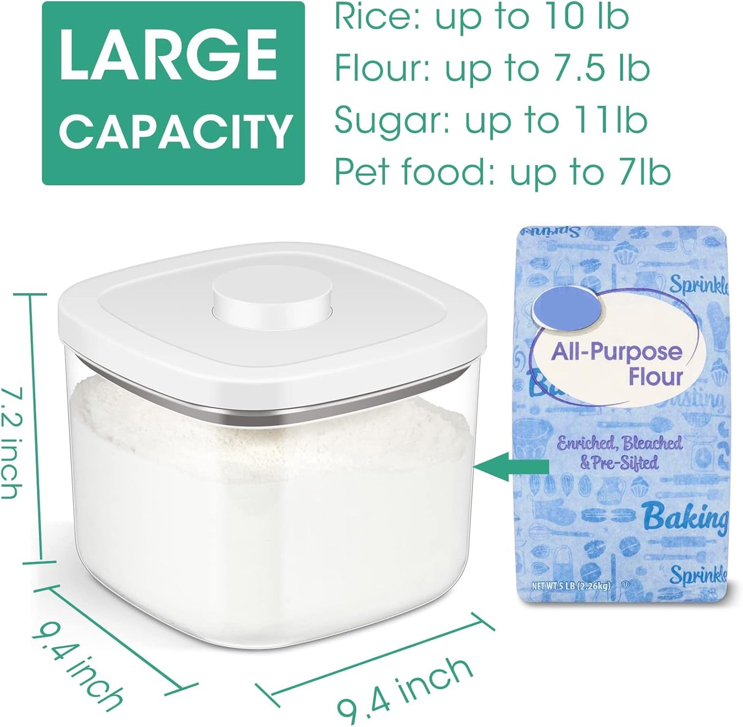 TBMAXS Rice Flour Storage Container - 6.5 Qt | 12 Lbs Crystal-Clear Plastic Food Storage Container Bin with Flip-up Lid, Dry Food Holder for Kitchen Pantry Organization and Storage