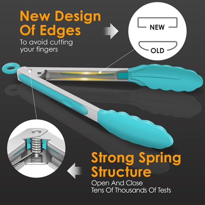 HOTEC Premium Stainless Steel Locking Kitchen Tongs with Silicon Tips, Set of 2-9" and 12"