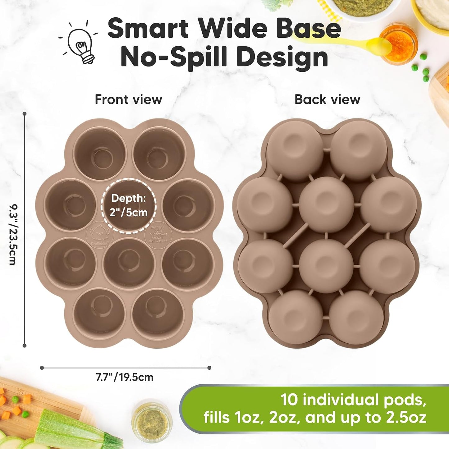 KeaBabies Silicone Food Freezer Trays with Lid, 2oz x 10 Pods Baby Food Storage Containers, Easy Puree Meal Prep, Breast Milk Silicone Freezer Molds, Dishwasher, Microwave Safe, BPA-Free (Slate)