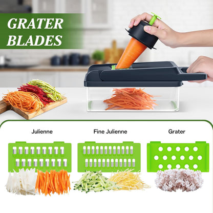 HomeHacks Veggie Chopper Vegetable Cutter, 12 in 1 Kitchen Gadget, Green