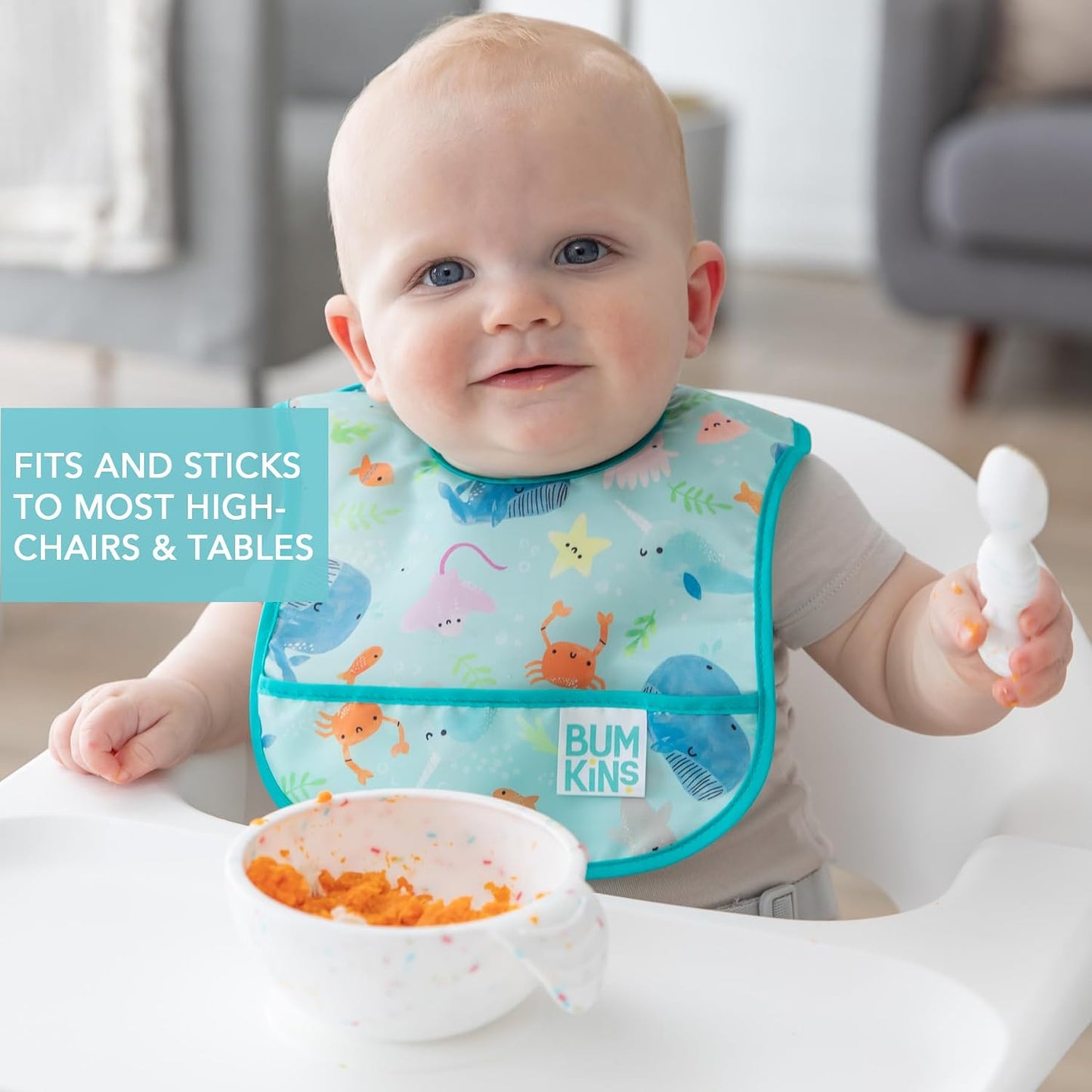 Bumkins Baby Bowl, Silicone Feeding Set with Suction for Baby and Toddler, Includes Spoon and Lid, First Feeding Set, Training Essentials for Baby Led Weaning for Babies 4 Months Up, Sage
