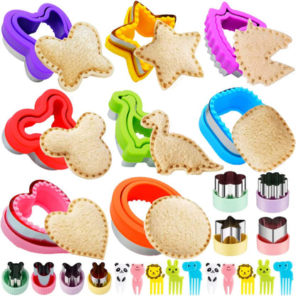 BANIC Uncrustable Sandwich Cutter, 43 Pcs Sandwich Cutter and Sealer, Crustless Sandwich Cutter Heart Star Unicorn Dino Butterfly etc, Lunch & Bento Box Accessories with Storage Container
