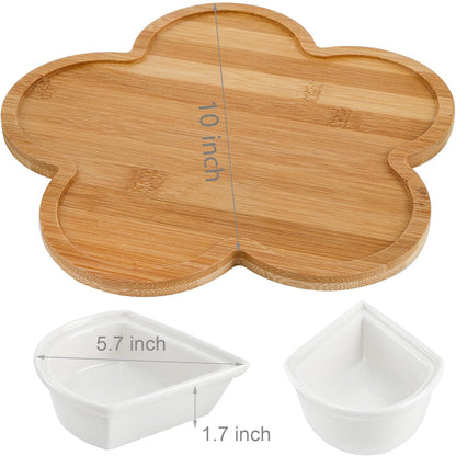 yarlung Lazy Susan Divided Serving Dishes Appetizer Tray, 5 Removable Ceramic Snack Bowls with Lids and Bamboo Platter, Relish Tray Nuts Dishes for Chips, Fruits, Candy