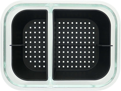 Two Compartment Borosilicate Glass Container Cleaning Tool with Sealable Lid (Full Melt Sand)