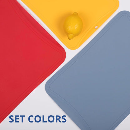 Blue Ginkgo TPU Cutting Mats [Set of 3] – Korean-Made Flexible, Knife-Friendly, Durable Kitchen Cutting Boards (Dark Gray, Gray, Blue)
