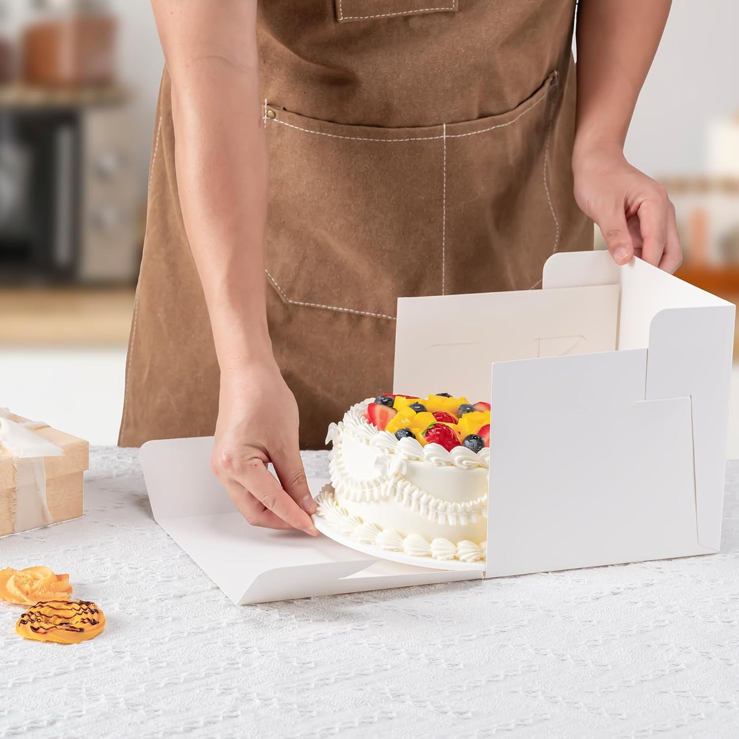 3 Pack Cake Boxes 10 Inch, 10x10x8 Inches Tall Cake Large Box, Disposable Cakes Transport Containers with Lids, Bakery Boxes with Large Window, for Cookies Pies Cupcakes Pastry-Wedding,Birthday, Party