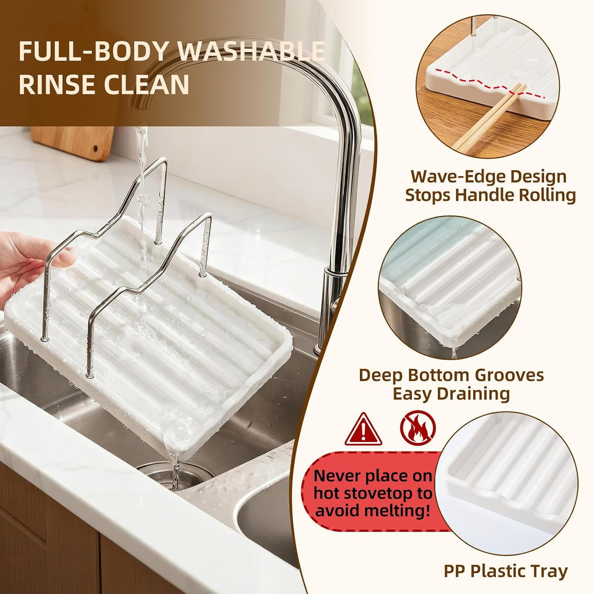 2 in 1 Pot Lid Holder & Spoon Rest for Kitchen Counter, Plastic Utensil Rest with Stainless Steel Pan Lid Holder Organizer While Cooking, Countertop Space Saving Pot Cover Rack | Easy to Clean