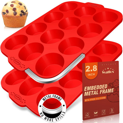 Walfos Silicone Muffin Pan - 12 Cups Regular Silicone Cupcake Pan, Non-stick Great for Making Muffin Cakes, Tart, Bread - BPA Free and Dishwasher Safe