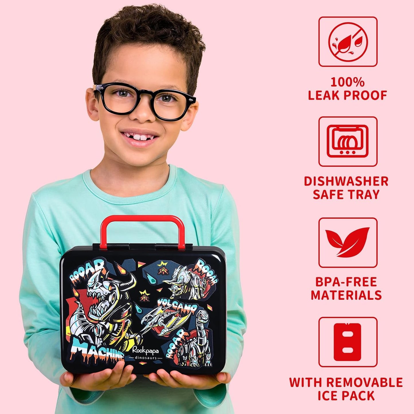 rockpapa Chill Bento Box for Kids- Large 5.5 Cups Lunch Box with Ice Pack - 5 Compartments, BPA-Free, Leak Proof, with Utensils & Portable Handle, Microwave/Dishwasher Safe (Purple Butterfly)
