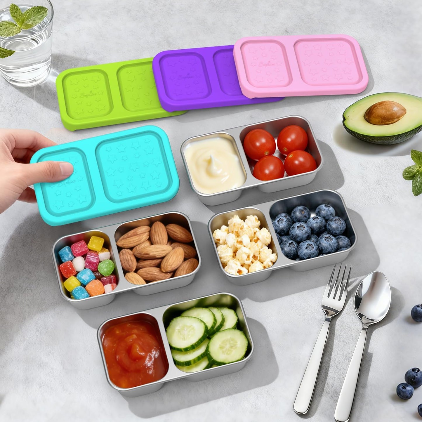 SOPHICO Stainless Steel Snack Containers for Kids, 8 oz Small Food Storage Container 1 Cup with Silicone Lid - Perfect 304 Metal Toddler Lunch Box for Daycare and School, Leak Proof (MIX, 4 PACK)