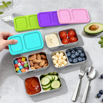 SOPHICO Stainless Steel Snack Containers for Kids, 8 oz Small Food Storage Container 1 Cup with Silicone Lid - Perfect 304 Metal Toddler Lunch Box for Daycare and School, Leak Proof (MIX, 4 PACK)