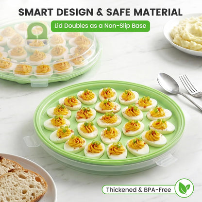 HANSGO Deviled Egg Containers with Lid, Deviled Egg Platter Carrier Holder Trays with 22 Slots for Holiday Party and Home Kitchen, Green