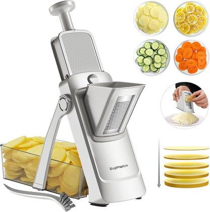 SupMaKin Safe Mandoline Slicer for Kitchen, Potato Slicer for Chips, Vegetable & Food Cutter,Thickness Adjustable 0.1-8 mm, Kitchen Faster Slice Artifact (Only Slicer)