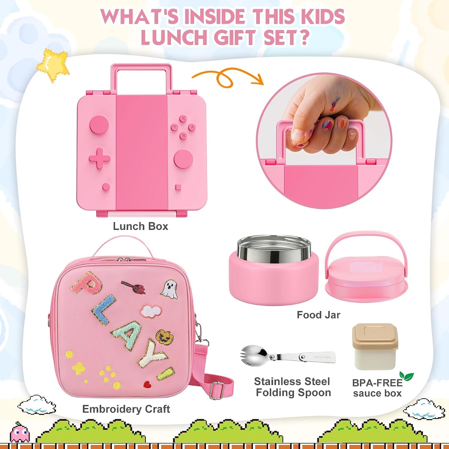 Lunch Box Kids, Leak Proof 5 Compartment Bento Box for Kids, 13oz Thermo for Hot Food Kids Lunch Box,Hot Lunch Box for School Travel