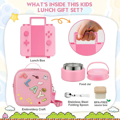 Lunch Box Kids, Leak Proof 5 Compartment Bento Box for Kids, 13oz Thermo for Hot Food Kids Lunch Box,Hot Lunch Box for School Travel