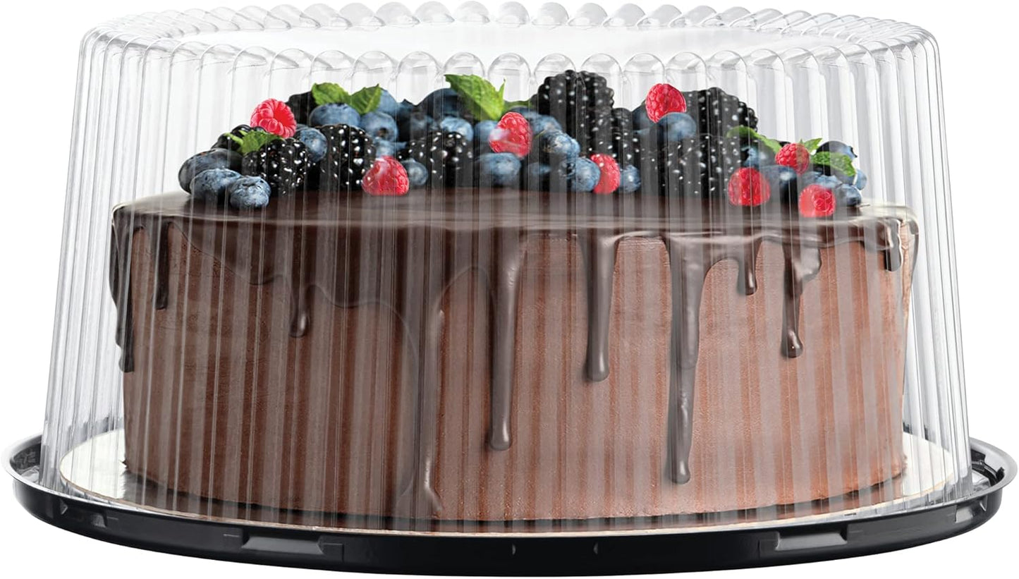 10 - 11" Plastic Disposable Cake Containers Carriers with Dome Lids and Cake Boards | 5 Round Cake Carriers for Transport | Clear Bundt Cake Boxes / Cover | 2-3 Layer Cake Holder Display Containers