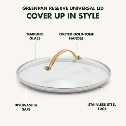 GreenPan 8" Tempered Glass Lid for Pots and Pans Cookware, Gold-Tone Handle with Matte Finish, Dishwasher and Oven Safe