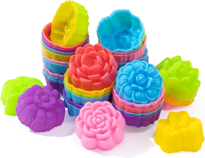 R HORSE 42Pcs Silicone Molds Cupcake 2 Inch Mini Size Reusable Muffins Liners Washable Non-Stick Donut Wrapper Mold Flower Shapes Baking Cups for Pan Oven Microwave Dishwasher