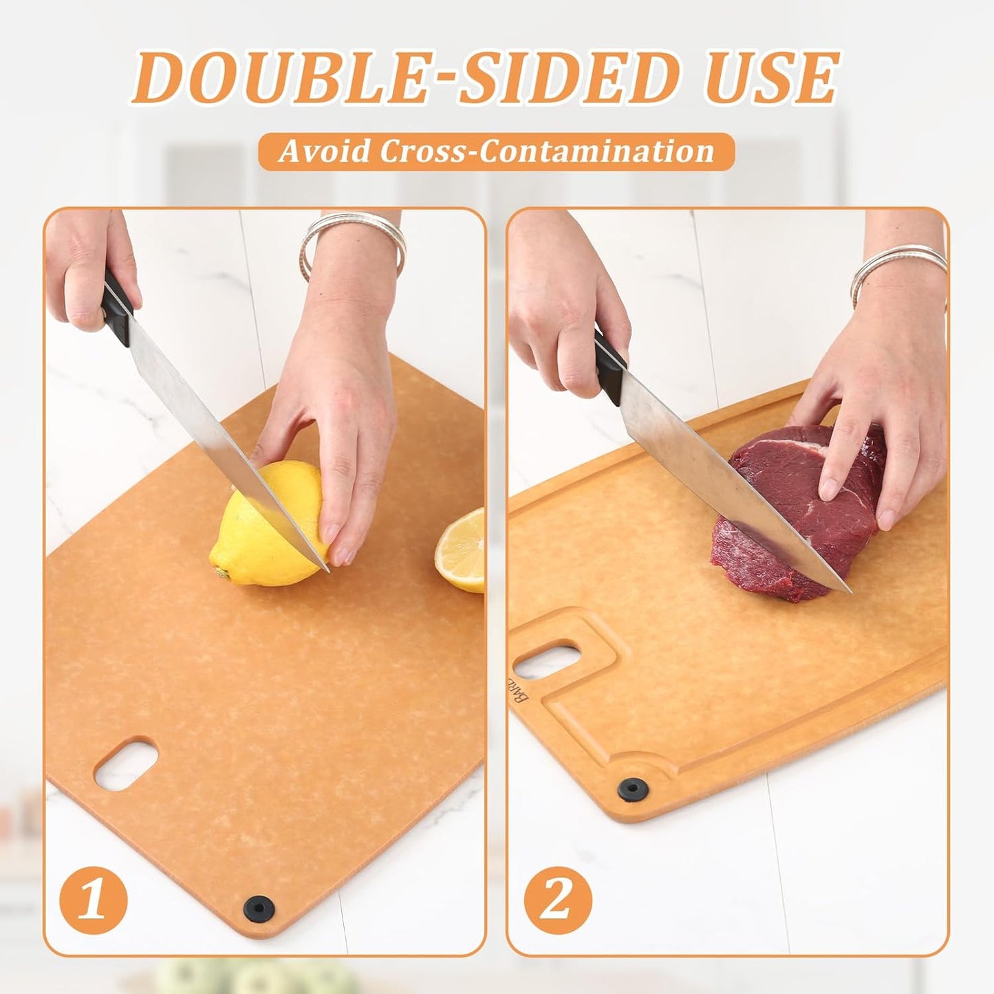 Cutting Boards for Kitchen Dishwasher Safe Eco-Friendly Composite Cutting Board Set of 2, Reversible Chopping Board with Handles & Juice Grooves, Small & Large Cutting Board for Countertop