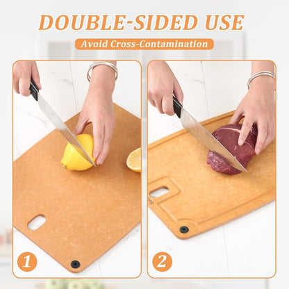 Cutting Boards for Kitchen Dishwasher Safe Eco-Friendly Composite Cutting Board Set of 2, Reversible Chopping Board with Handles & Juice Grooves, Small & Large Cutting Board for Countertop