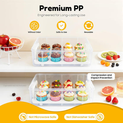 Cupcake Carrier 4-Layer Cupcake Holder, Store up to 48 Cupcakes or Muffins, Stackable Cupcakes Storage Container Collapsible Cake Carrier with Lid and Handle