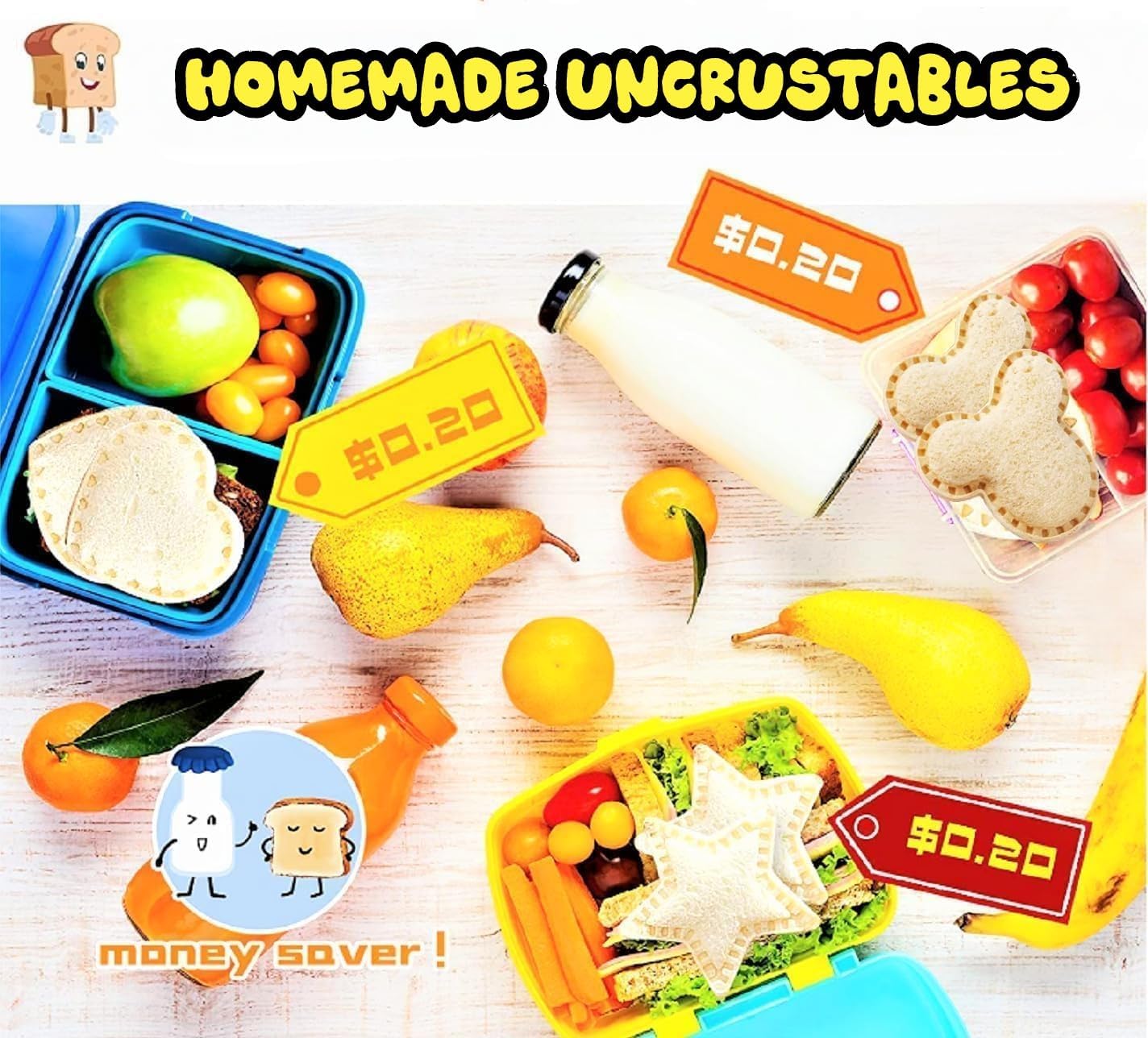 BANIC Uncrustable Sandwich Cutter, 43 Pcs Sandwich Cutter and Sealer, Crustless Sandwich Cutter Heart Star Unicorn Dino Butterfly etc, Lunch & Bento Box Accessories with Storage Container