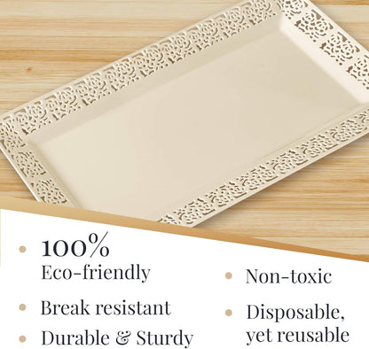 Rectangle White Serving Tray (2-Pack) - 17.5" Disposable Serving Platter for Appetizer, Fruits & Serving Dishes | Perfect Plastic Tray For Party Serveware