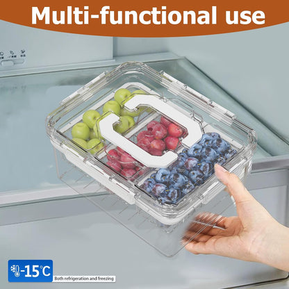 Sorgion Ice Chilled Condiment Caddy with Portable Handle, 3 Compartment Serving Tray with Ice Chamber, Clear Garnish Tray for Bar, Taco Party, BBQ, Picnic & Fruit White