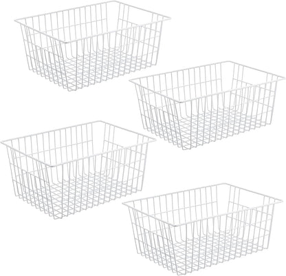 iPEGTOP Wire Storage Freezer Baskets, Set of 2 Large 15.4" Household Metal Organizer Storage Bins Basket for Kitchen Cabinets, Refrigerators, White