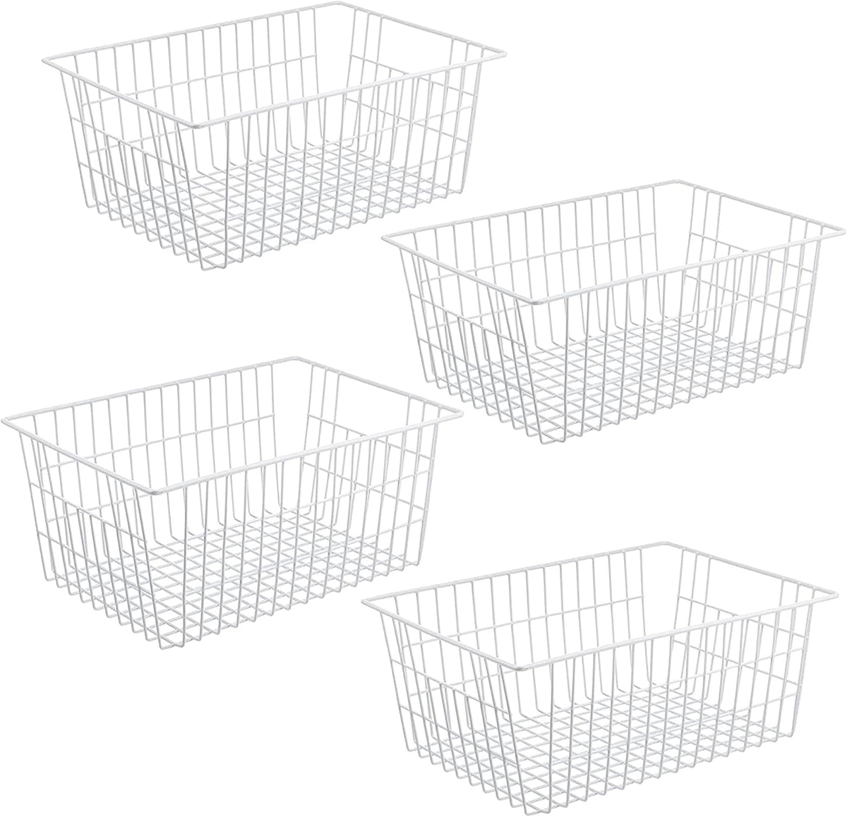 iPEGTOP Wire Storage Freezer Baskets, Set of 2 Large 15.4" Household Metal Organizer Storage Bins Basket for Kitchen Cabinets, Refrigerators, White