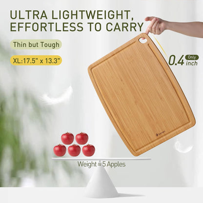 Lightweight Durable Bamboo Cutting Board Set with Non-Slip Feet, Wood Cutting Board for Busy Kitchen, Easy Clean Wooden Chopping Boards with Juice Groove Best House Warming Gift Set of 3 (S+M+L)