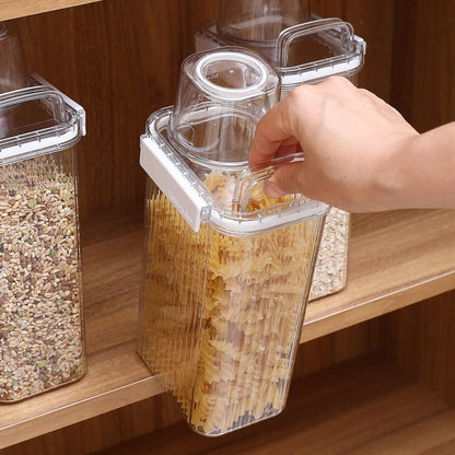 Neoflam 3 Set Airtight Kitchen Pantry Dry Food Container with Handle, Dog, Cat, Pet Feed Dispenser with Measuring Cup, Refrigerator Cabinet Organization for Cereal, Rice, Grain, Pasta (61oz, 1800ml)