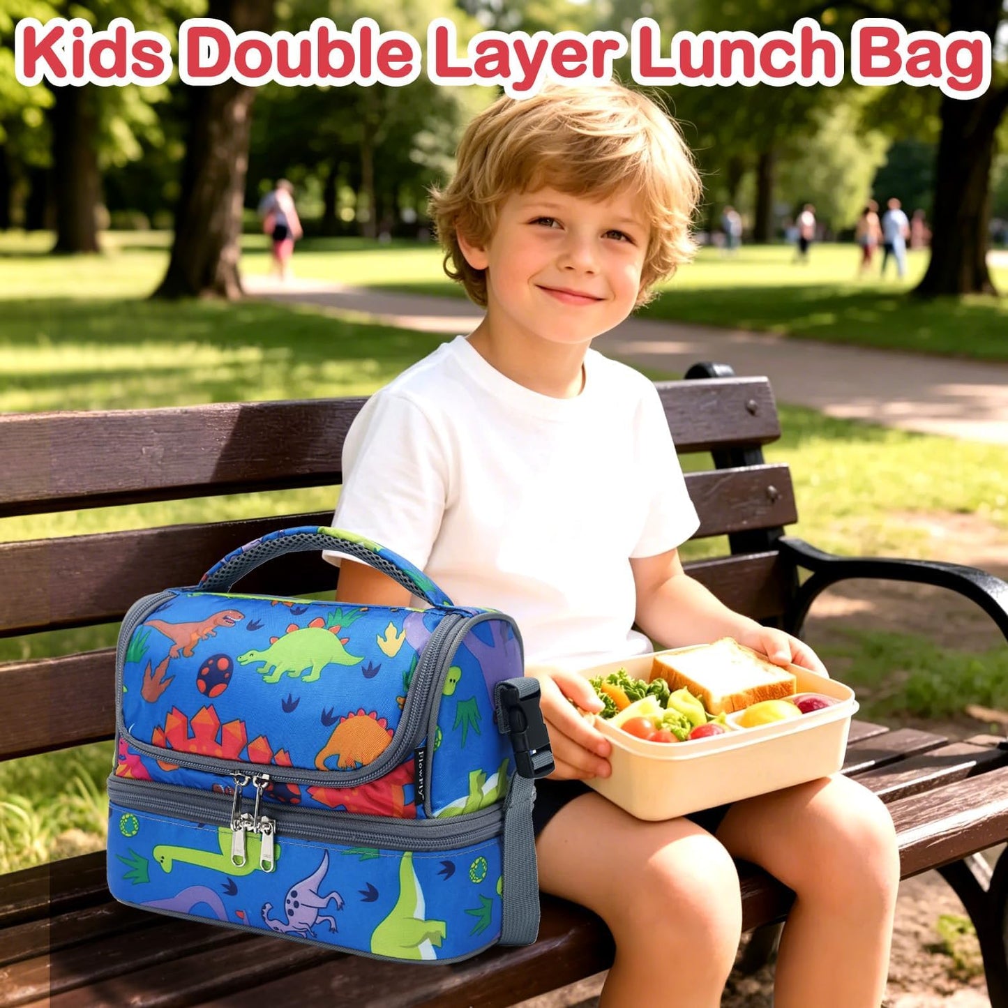 FlowFly Kids Double Decker Cooler Insulated Lunch Bag Large Tote for Boys, Girls, Men, Women, With Adjustable Strap, Unicorn