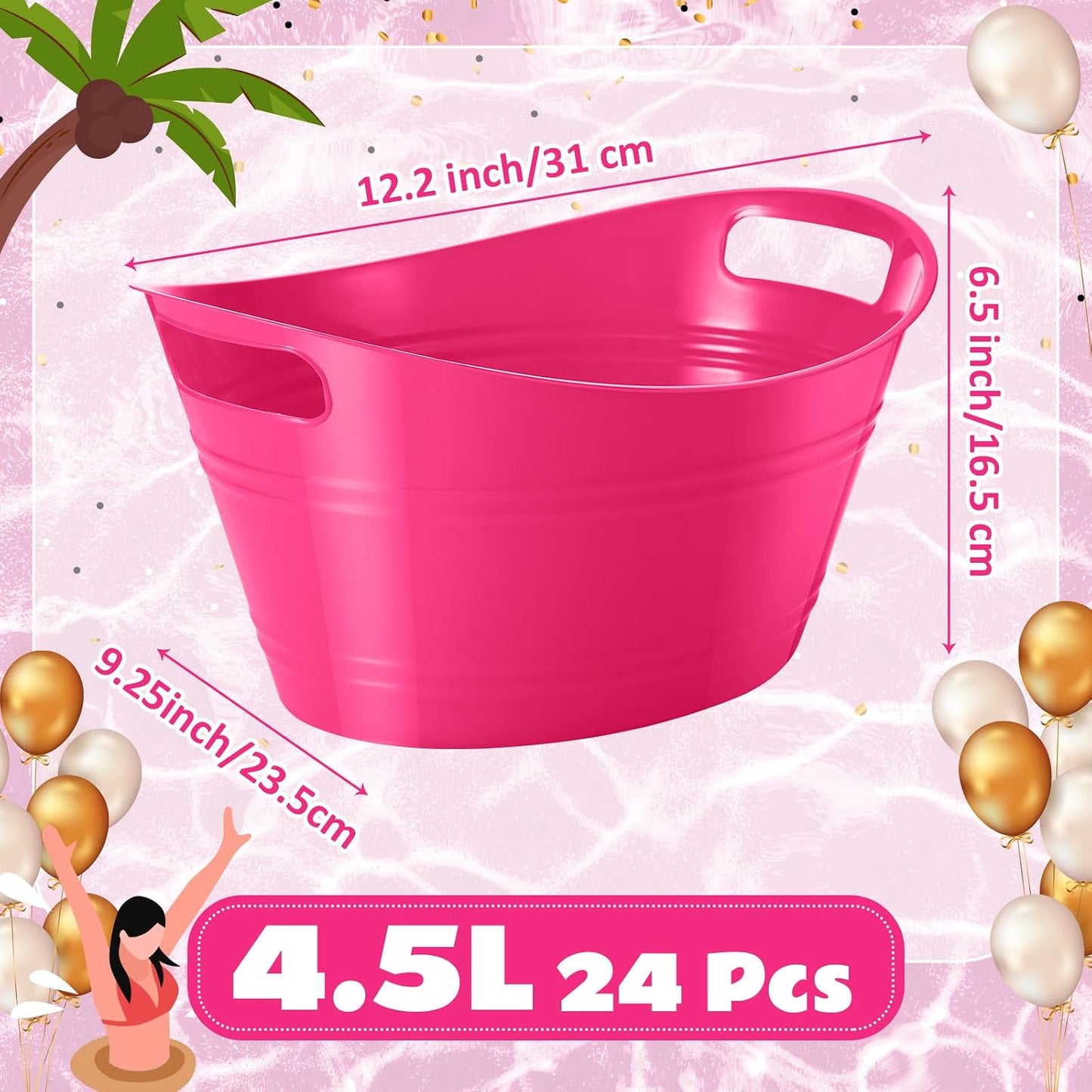 Norme 24 Pcs Oval Storage Tub with Handles, 4.5l Plastic Ice Buckets Bulk for Wine Beer Champagne Drink Cooler Beverage Storage Tub for Parties BBQ Weddings Party Outdoor Celebration(Blue & Red)