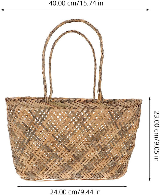 Homoyoyo Hand-woven Basket Wear-resistant and Multi-functional Storage Container with Handmade Handle for Fruits and Vegetables, for Home Decor and Kitchen Organization