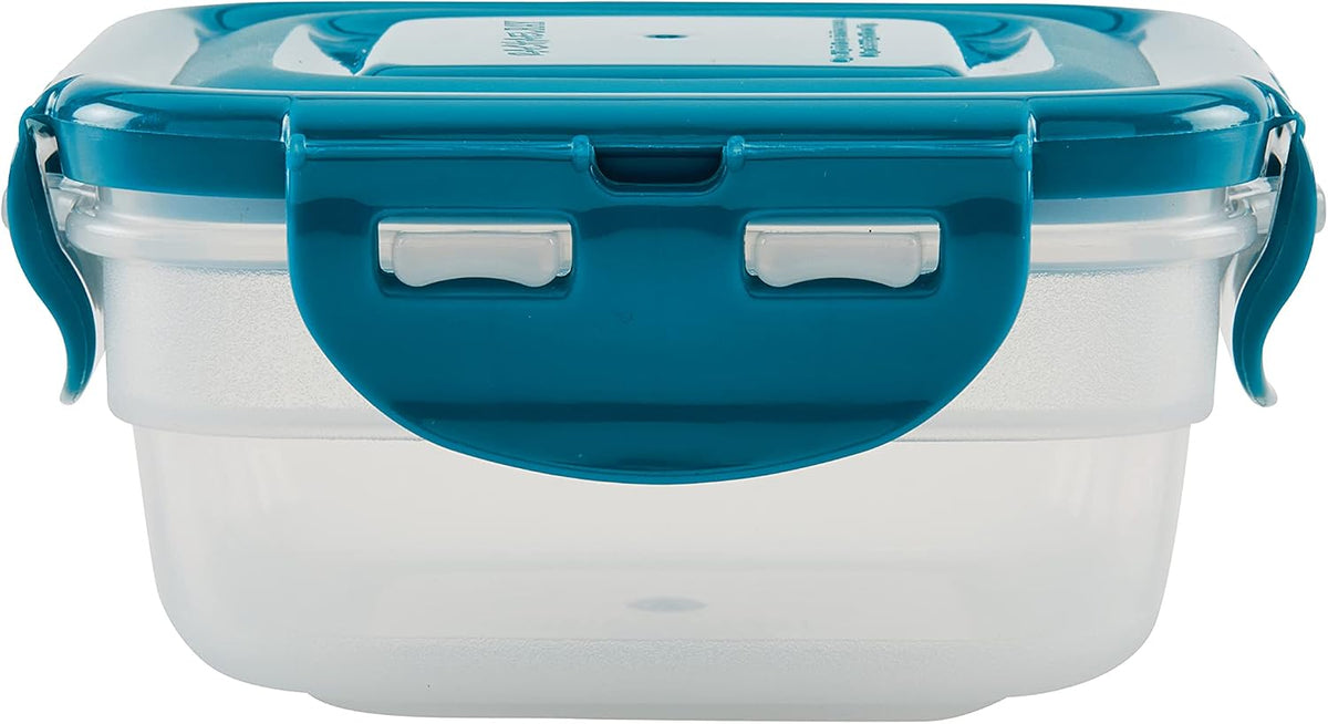 Rachael Ray Leak-Proof Nestable Container Food Storage Bin Set, 10-Piece, Clear with Teal Lids