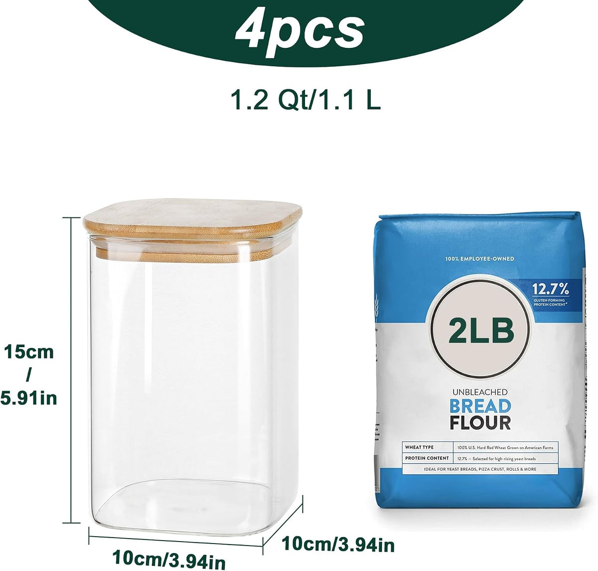 LIBWYS 12-Pack Square Glass Storage Jars with Bamboo Lids (0.6Qt/1.06Qt) - Stackable Food Containers for Pantry Organization, Coffee, Flour, Snacks, Tea | Kitchen Canisters Set