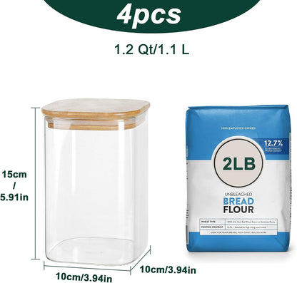LIBWYS 12-Pack Square Glass Storage Jars with Bamboo Lids (0.6Qt/1.06Qt) - Stackable Food Containers for Pantry Organization, Coffee, Flour, Snacks, Tea | Kitchen Canisters Set