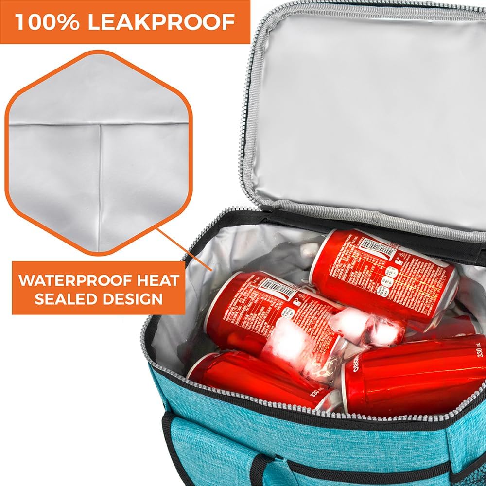 opux Insulated Lunch Bag for Men Women, Leakproof Black Lunch Box for Work, Portable Soft Lunch Cooler Bag with Shoulder Strap, Adult Lunchbox Lunch Pail for Kid Boy Girl School, 14 Can/8L
