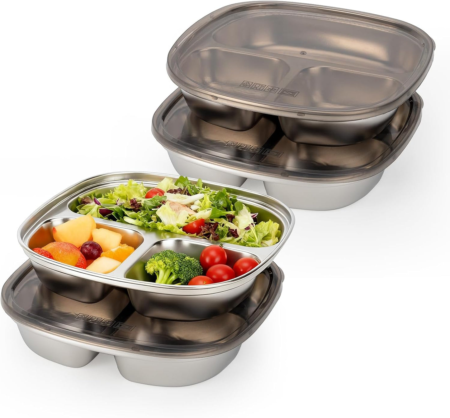 4 Pack Food Storage Containers Plates,Stainless Steel with lids containers,Portion Control Plate, Metal Lunch Tray Dishes,For Meal Prep,Fruit,Snack