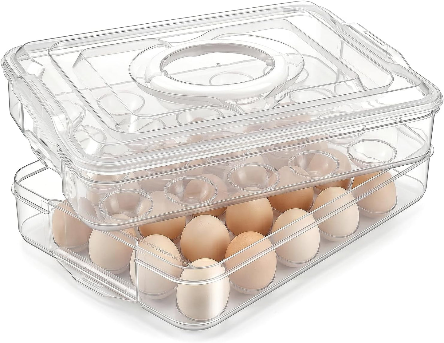 2 Layers Deviled Egg Containers with Lid,40 Slots Deviled Eggs Holder with Handle,Plastic Egg Tray Portable Egg Storage Carrier Platter for Easter Thanksgiving Party Picnic