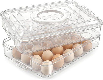 2 Layers Deviled Egg Containers with Lid,40 Slots Deviled Eggs Holder with Handle,Plastic Egg Tray Portable Egg Storage Carrier Platter for Easter Thanksgiving Party Picnic
