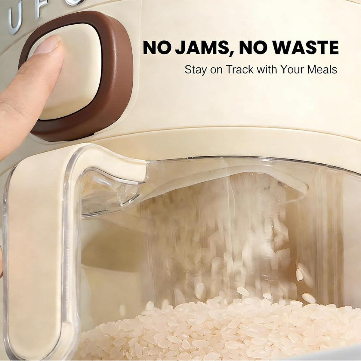 UFORU Rice Dispenser, Rice Storage Container with Measuring Cup for Kitchen Pantry Household, Dry Food Storage Containers Airtight, Sealed Moisture Proof (White 13Lbs)
