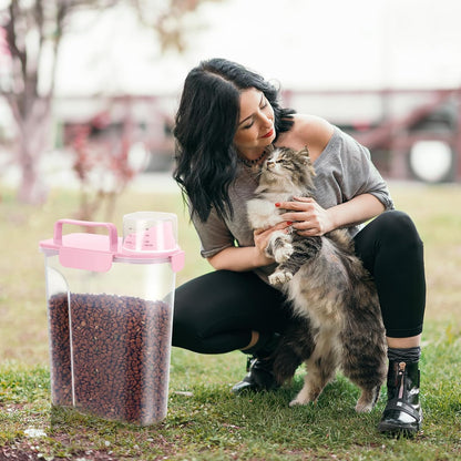 LEAWALK 5-7Lbs Dog Cat Food Storage Container with Upgraded Large Nozzle BPA-free, 4 Snap Seals Plastic Pet Food Storage Containers with Handles are Easy to Clean and Carry