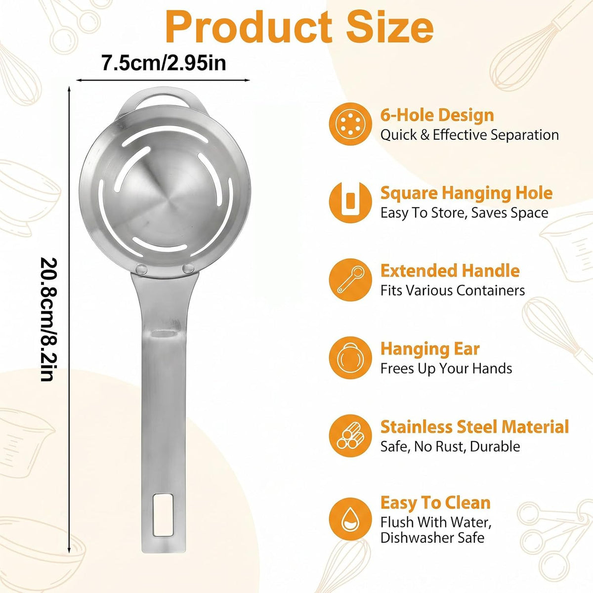 Egg Separator for Raw Eggs 6-Hole Egg Divider with Extended Handle