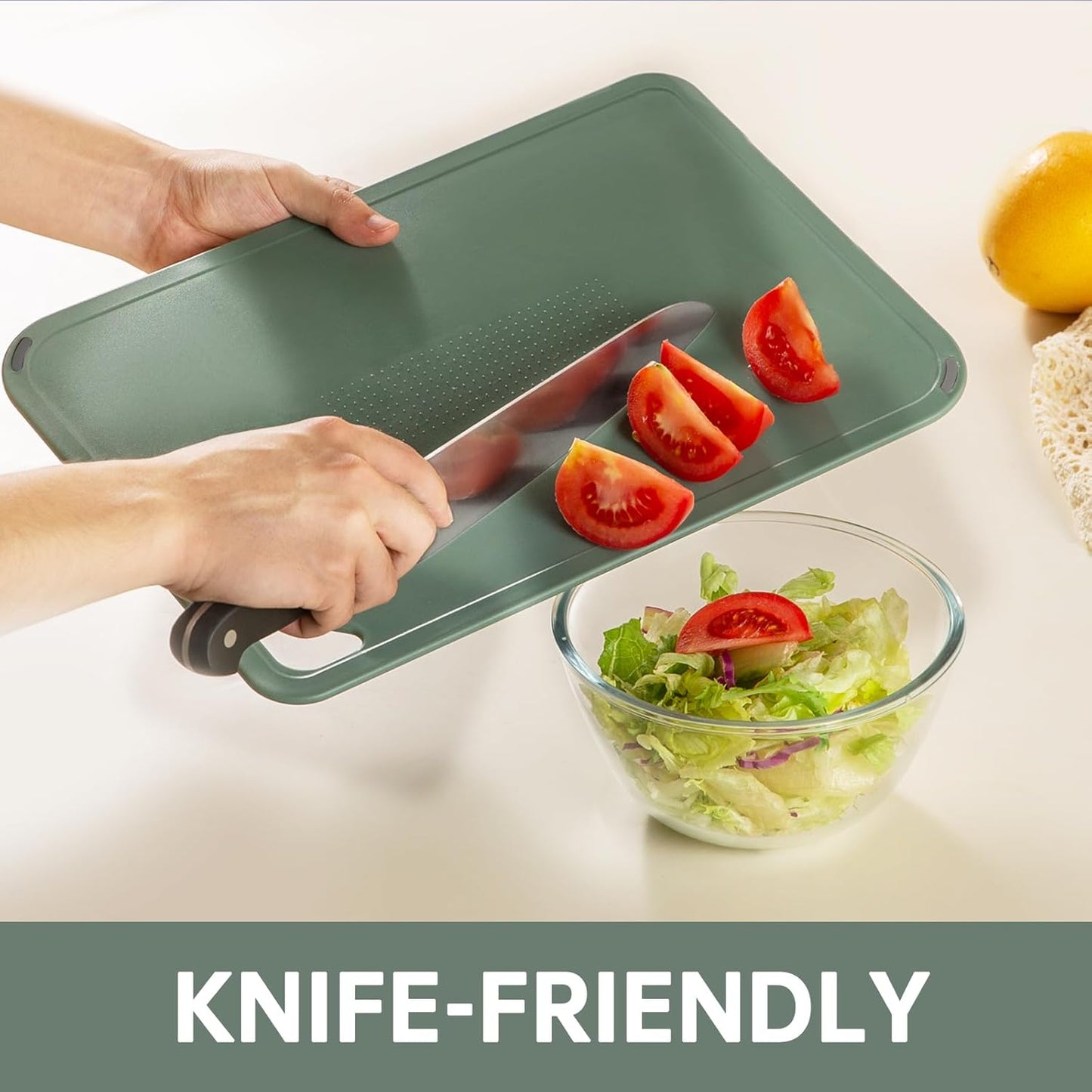 THETCHRY Plastic Cutting Board Set of 4, Extra Large Cutting Board for Kitchen with Non-Slip, Large -Small Chopping Board for Cooking, Bpa Free, with Grip Handle,Green