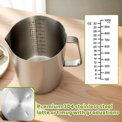 2L 18/8 Stainless Steel Measuring Cup with Handle and Pour Lip, 304 stainless pitcher with marking with handle, 68OZ/2 Liter- 8 Cup, Heavy-Duty Pitcher