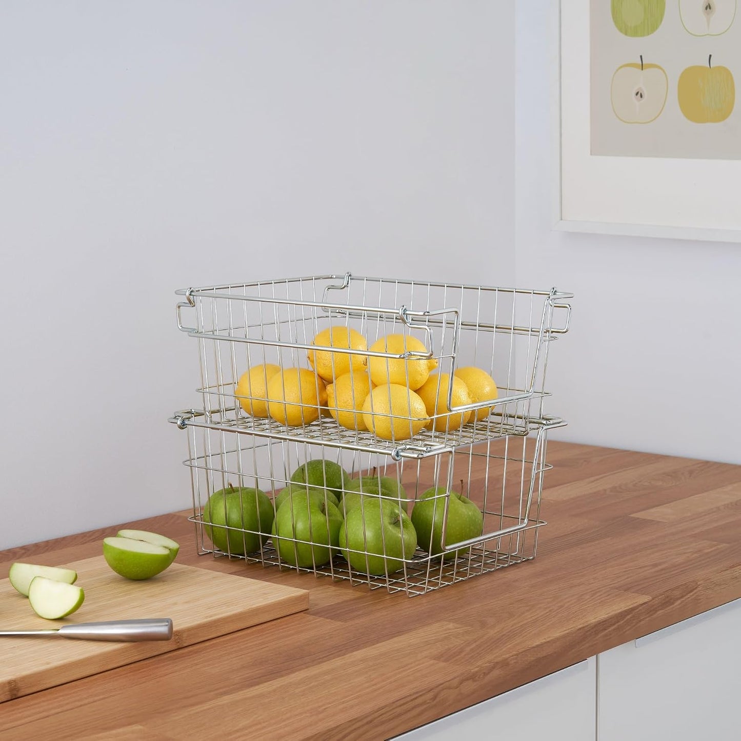 TRINITY 2-Pack Stackable Metal Wire Storage Baskets With Handles, EcoStorage Chrome, 11 Inches